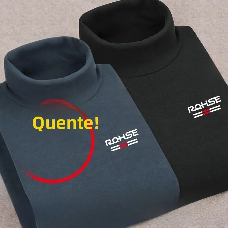 Camiseta Térmica Masculina de Manga Longa com Gola Meio Alta, Forro de Lã Grossa para Aquecimento, Camada Base para Outono In...