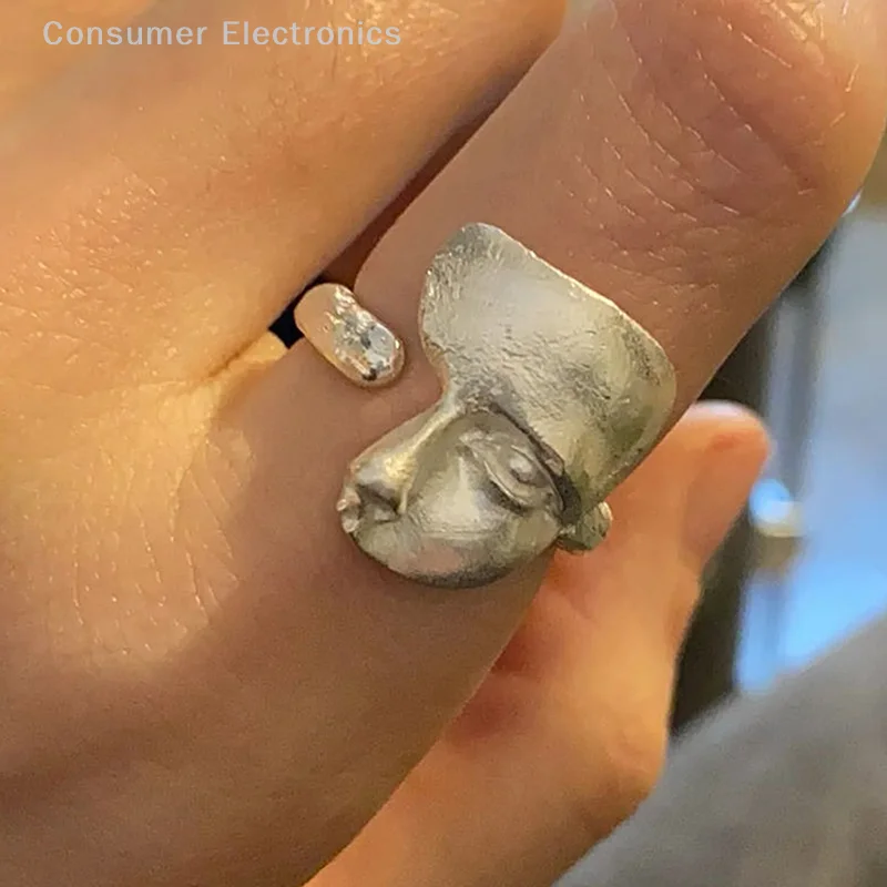 New Creative Mask Rings For Women Men Personality Silver Open Adjustable Frosted Mask Ring Jewelry Gift