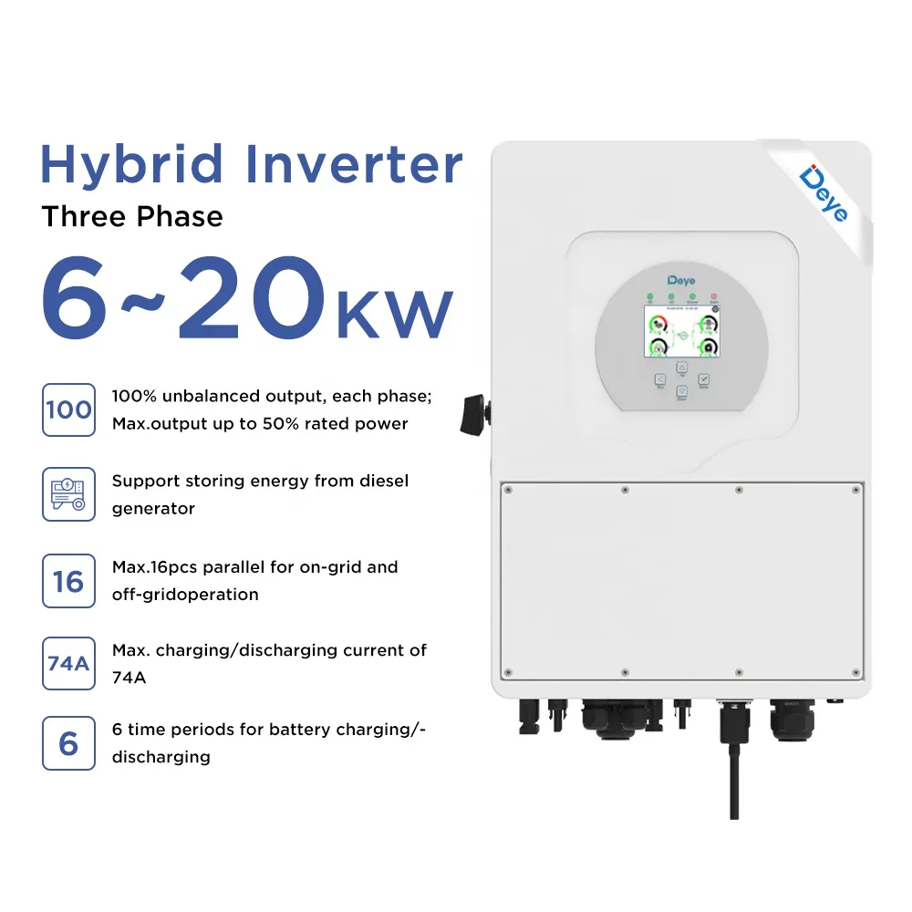 Hybrydowy falownik Deye SUN-5-20K-SG01HP3-EU-AM2 trójfazowe wysokonapięciowe falowniki słoneczne 12KW 15KW 20KW do projektu