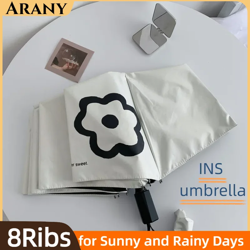 

ARANY Female Umbrella 3 Folding Vinyl Sun Umbrella for Both Sunny and Rainy Days Offers Sun Protection and UV Protection INS