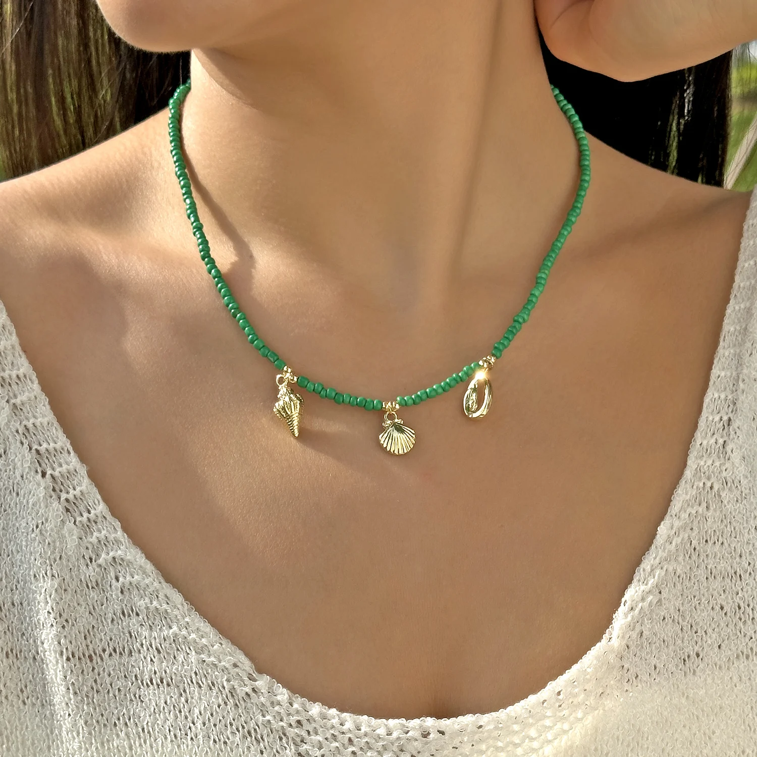 Collana con ciondolo conchiglia stella marina in ceramica colorata bohémien per donna, girocollo con perline fatto a mano, regalo di gioielli in stile vacanza