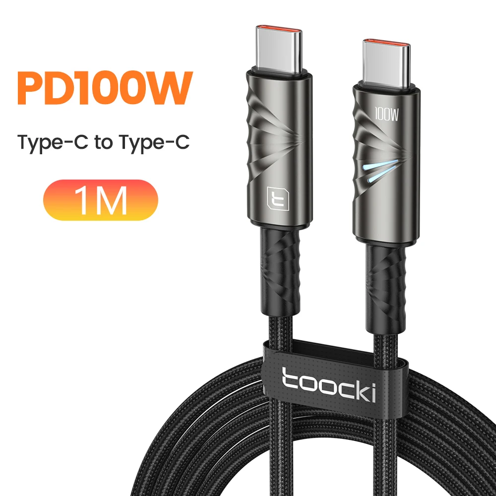 Toocki 100W USB Type-C naar USB-C kabel, PD snelladen, oplader, Type-C snoer voor Macbook, Samsung, Xiaomi, Type-C USB-C kabel, 1M