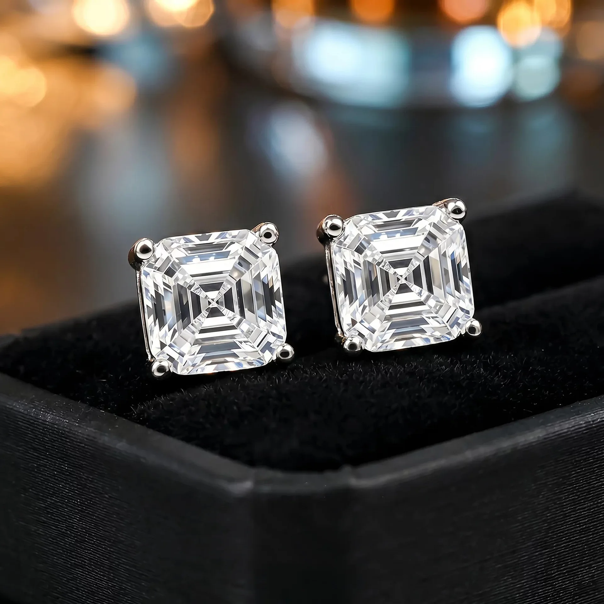 Classic Silver Plated AAA Cubic Zirconia Stud Earrings Minimalist Square CZ Ear Studs for Women Wedding Daily Wear Jewelry Gift