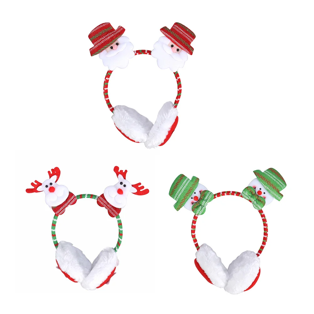 

3Pcs Winter Earmuffs Christmas Headband Cartoon Embroidery Design Warm Ear Covers for Cold Weather Outdoor Snowboarding Skiing