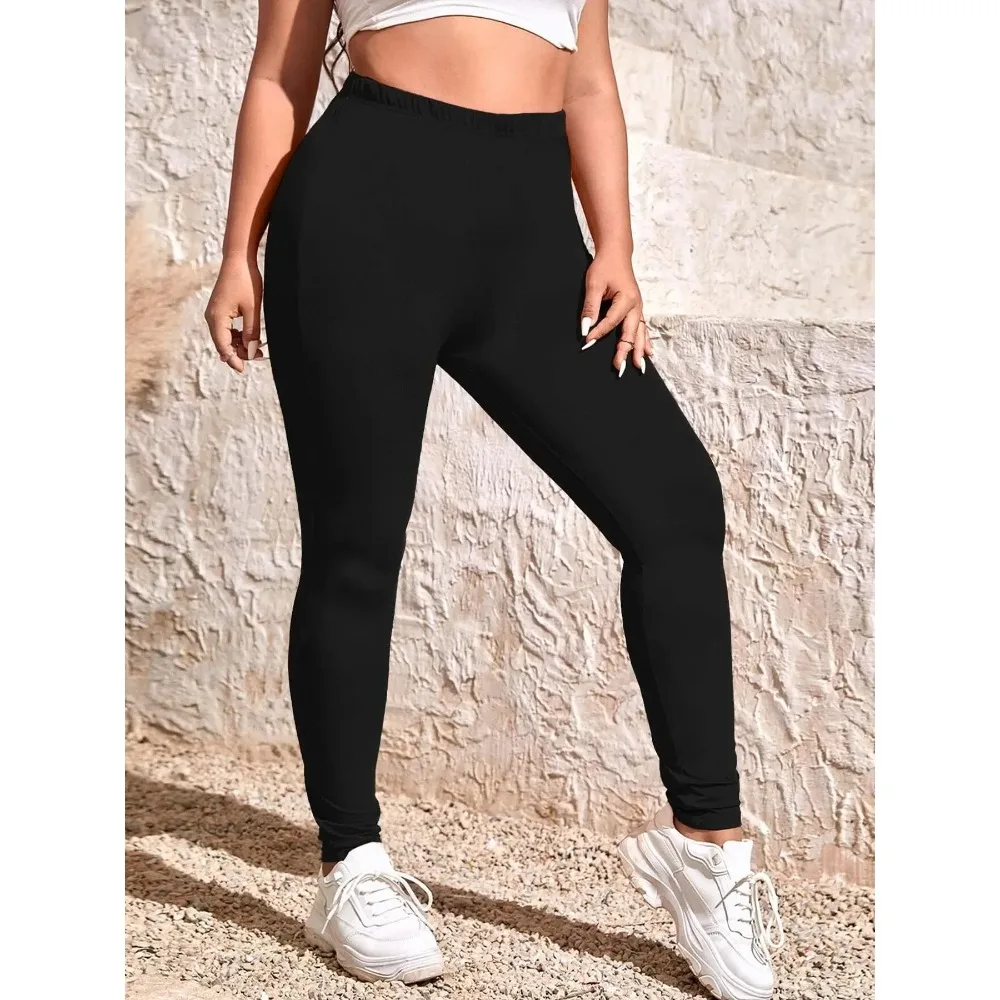 Women\'s XL-5XL Plus  Size Casual High-waist Stretch Leggings Solid Color Tight Leggings Go with Commuter Skinny Slim Leggings