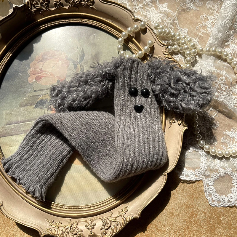 Harajuku Knitted Lolita Leg Warmers Winter Women Leg Cover Gothic Lolita Cute Cartoon Dog Ears Long Socks Foot Leg Cover Cuff