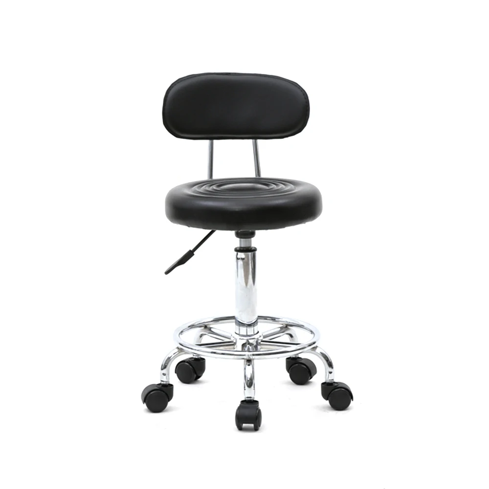 

Round Shape Adjustable Salon Stool with Back and Line Black