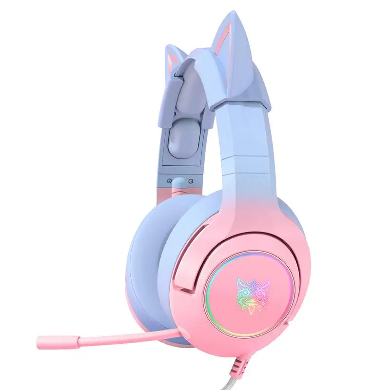 Wired Smartphone Headphones Rotatable Earcups Game Headset With Cat Ears Ergonomical Listening Supplies For Home Dormitory Train