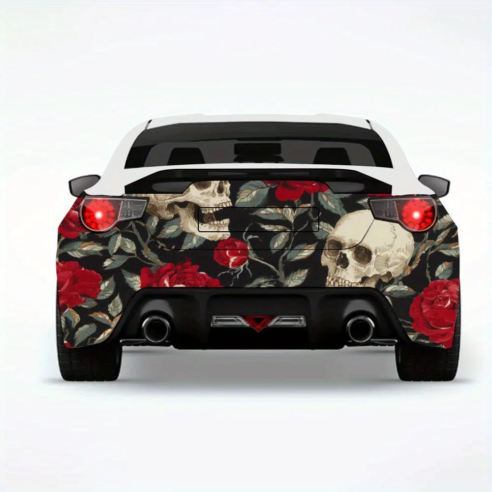 

Skull & Rose Pattern Car Sticker-Vinyl Decal for Car Rear, Waterproof Self-Adhesive Vinyl Stickers for Vehicle Tail & Bumper, De