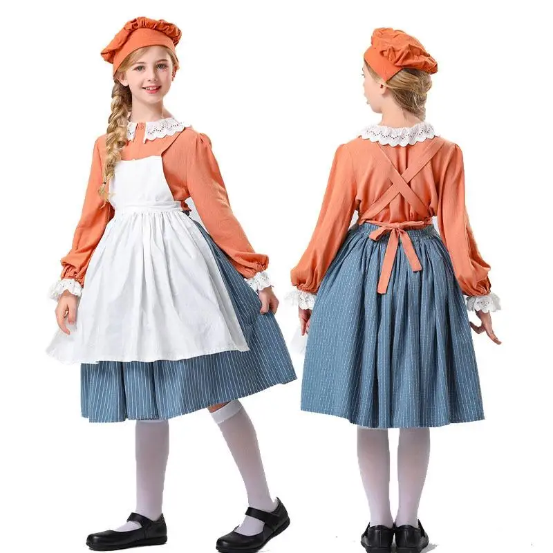 

Ретро Sle, Хэллоуин, деревенская горничная, кондитерская, шеф-повар, наряд для маленькой девочки, средневековый винтажный тематический детский исторический костюм