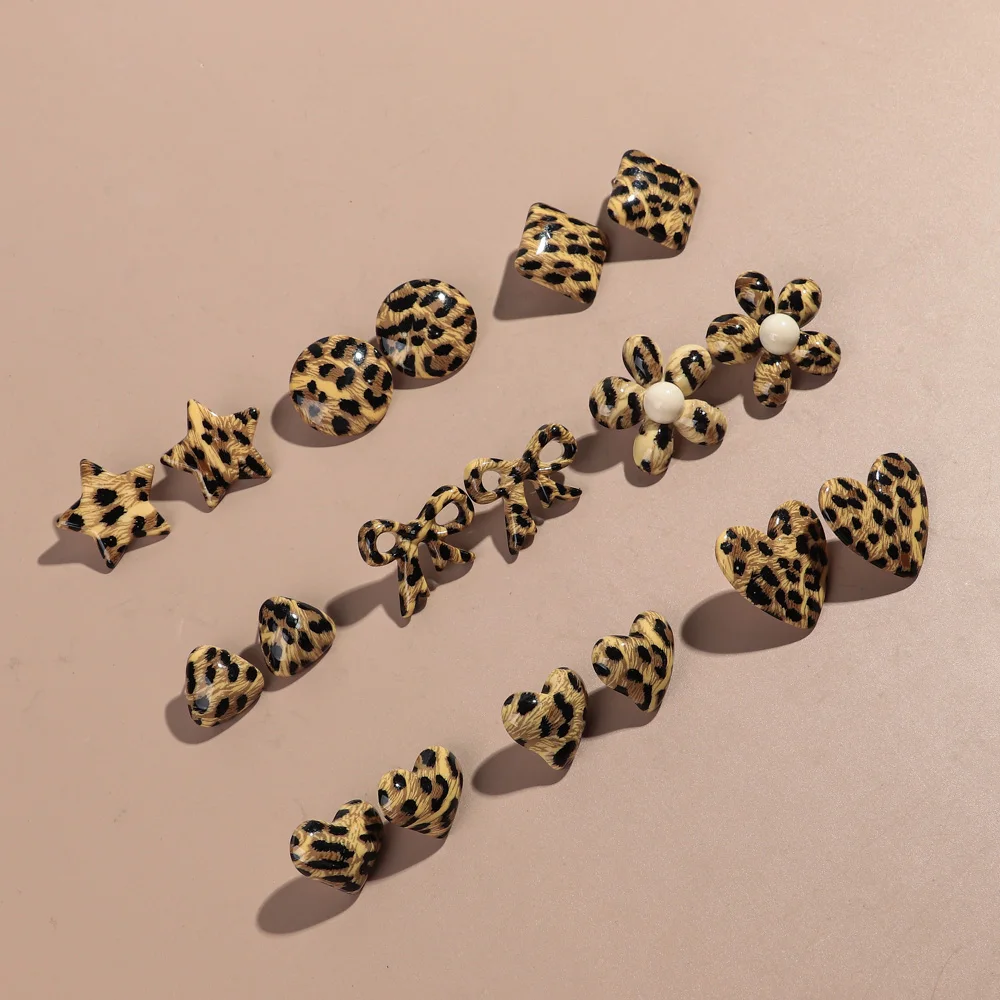Fashion Acrylic Leopard Print Heart Star Multiple Shapes Earrings Resin Geometric Earring Woman 2024 Design Jewelry