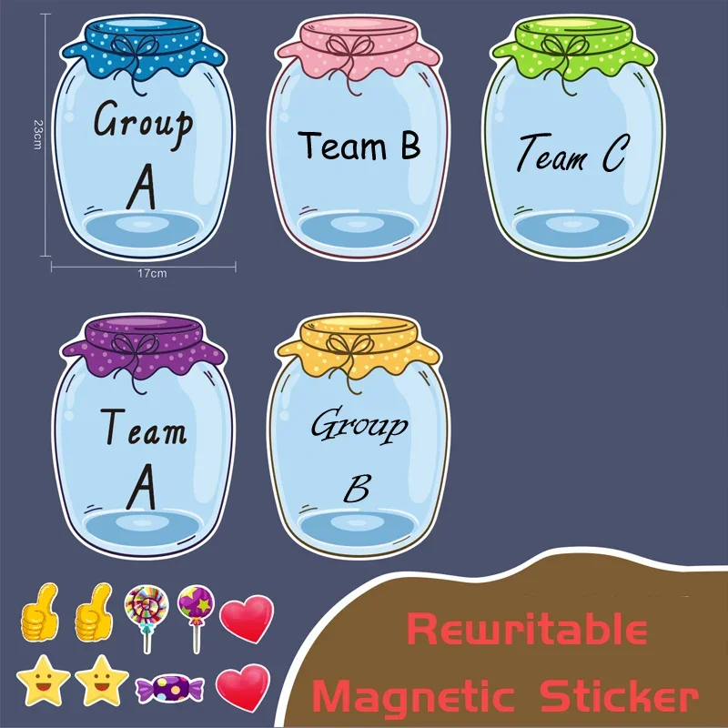 11pcs Set 23cm Rewritable Candy Jar Magnetic Sticker Classroom Grouping Team Confrontation Games Learning Teaching Aids