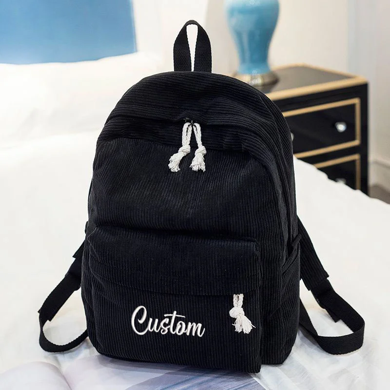 Bolsa escolar personalizada de veludo, mochila versátil estudante simples, mochila de grande capacidade, logotipo monocromático, bordado personalizado