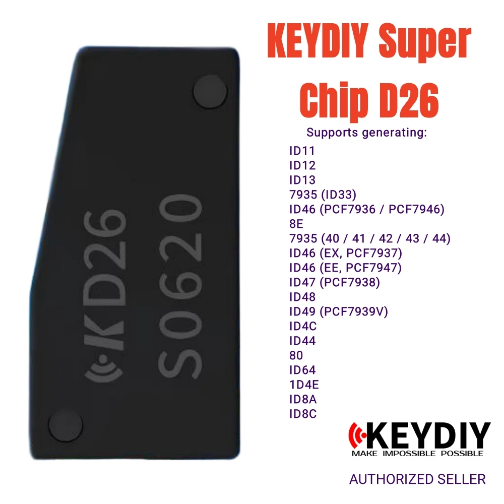 Суперчип KEYDIY D26 поддерживает поколение 8A 8C PCF7935 PCF7936 ID46 ID47 ID48 ID49 ID4D ID80 ID64 ID4E для KD-X2 KD-MAX KD-X4 Суперчип KEYDIY D26 поддерживает поколение 8A 8C PCF7935 PCF7936 ID46 ID47 ID48 ID49 ID4D ID80 ID64 ID4E для KD-X2 KD-MAX KD-X4