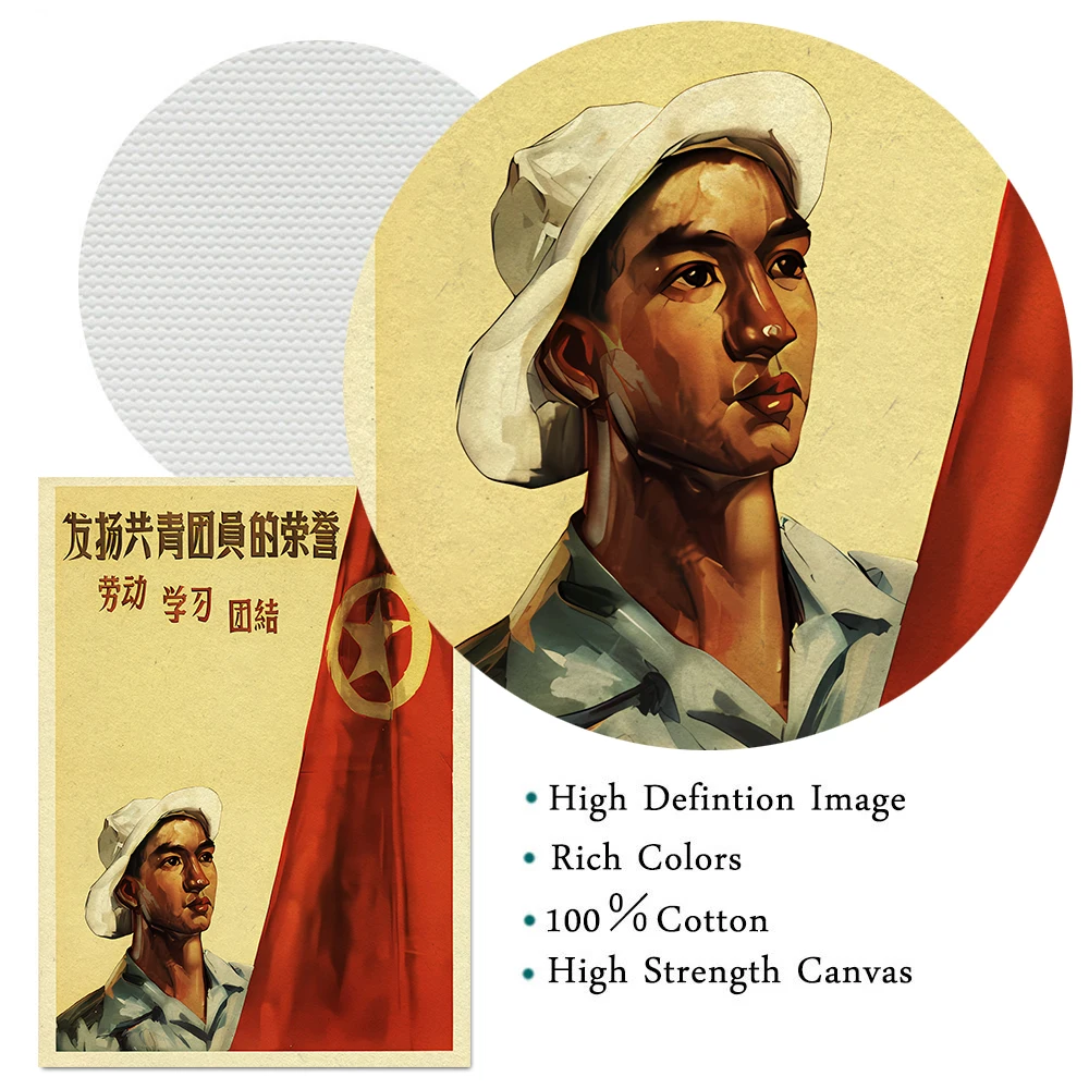 Vintage Chinese Revolutionary Propaganda Style Wall Art Canvas Painting Retro Themed Art Poster And Print Home Decor Unframed - view 6