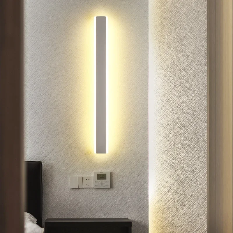 

Nordic Black White LED Wall Lamp for Bedroom LED Long Strip Wall Lights Staircase Corner Wall Lamp