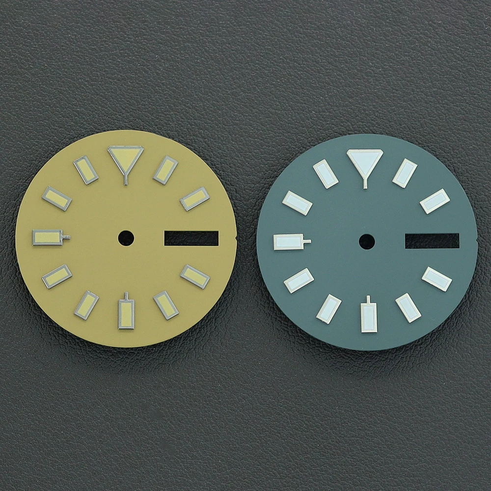 Cadran de montre stérile NH36 28.5mm, cadran lumineux bleu vert adapté aux 3.0 heures, accessoires pour mouvement automatique NH36 avec fenêtre de Date