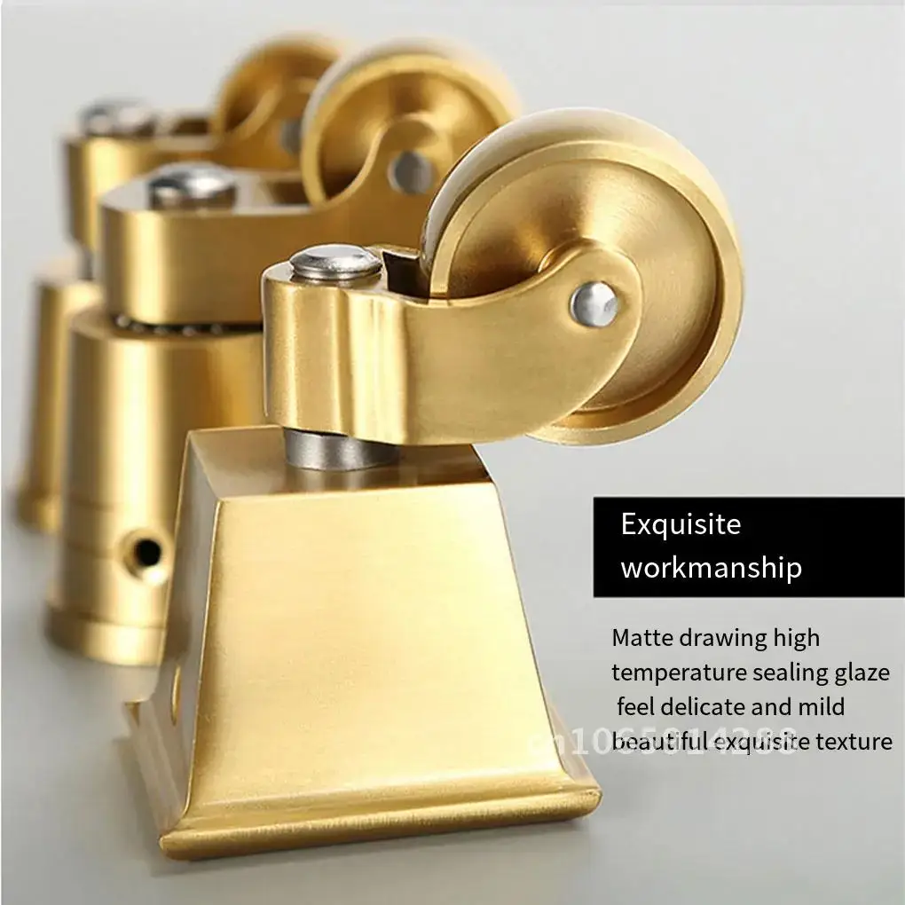 4pieces Vintage Rubber Castors For Install Easy Brass Wheel To Solid Caster Furniture Adjustable