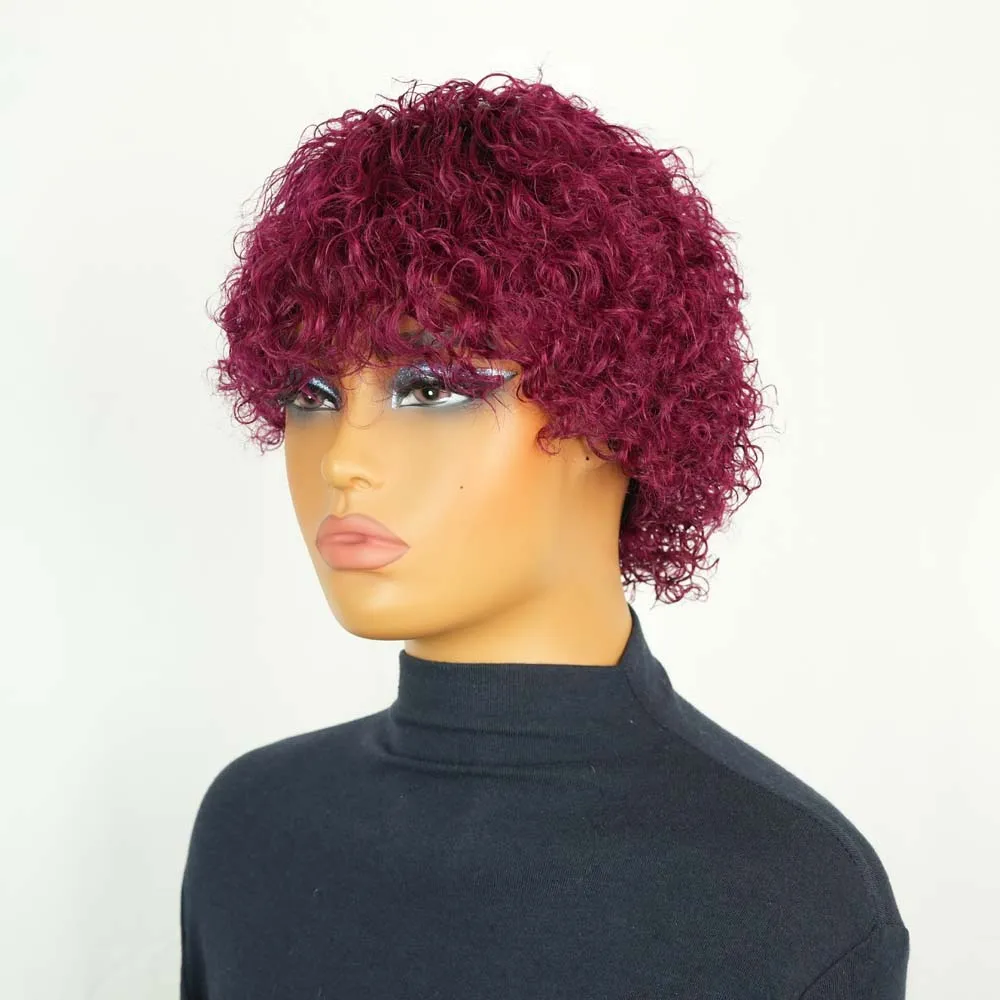 قصيرة عابث الأفرو شعر مستعار شديد التجعد النبيذ بوب شعر مستعار مع الانفجارات البرازيلي آلة صنع ريمي خصلات الشعر المستعار الإنسان جيري مجعد للنساء #2