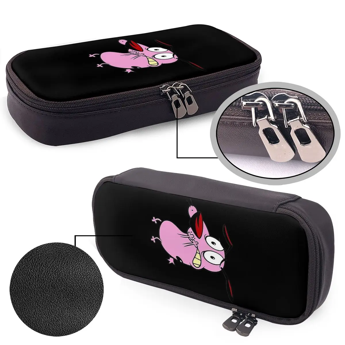 Trousse à crayons en cuir motif chien mignon et courageux, pochette de rangement pour fournitures de papeterie, boîte à stylos, sac à crayons pour étudiants et écoles