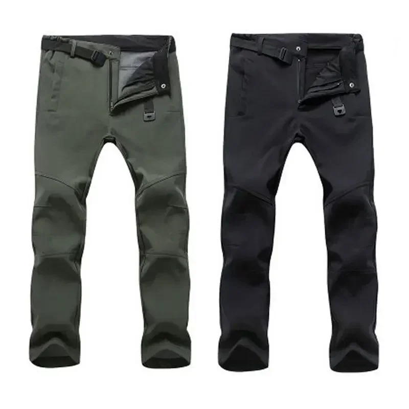 Pantalones cálidos de invierno para hombre, pantalones de concha suave, impermeables, para viajes al aire libre, Camping y senderismo, pantalones de esquí a prueba de viento de lana