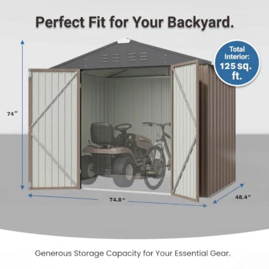 Feet Storage Shed for outdoor use, durable steel construction, gray finish, weather-resistant and lockable design