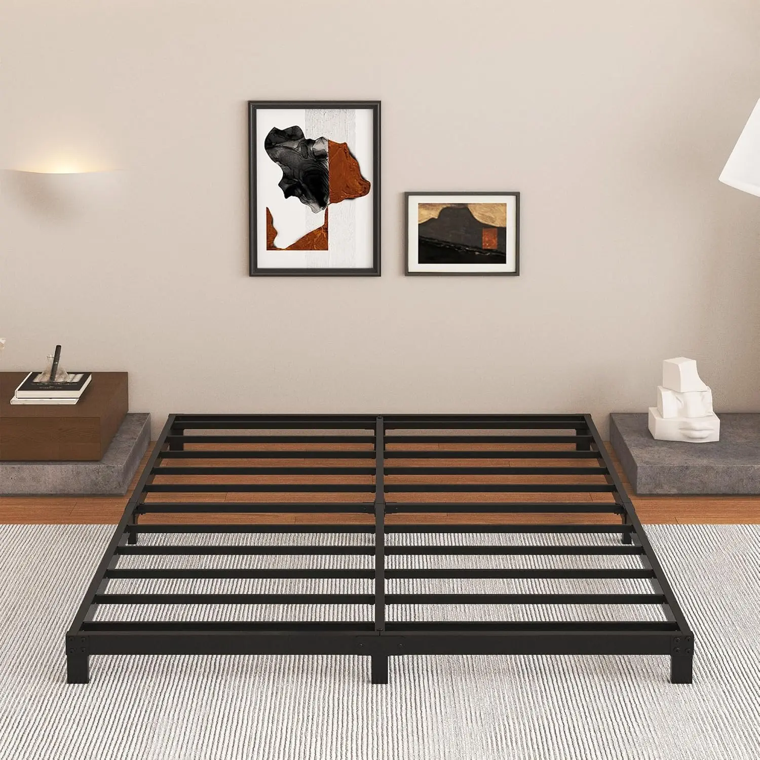 Heavy Duty Full Size Bed Frame Low Profile, No Box Spring Needed, Easy Assembly, Noise Free, Black