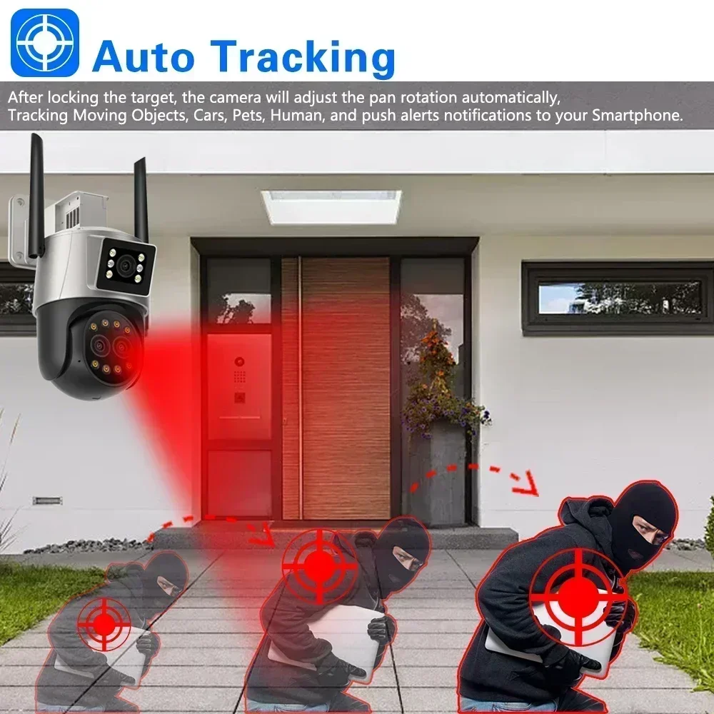 IP Camera 6K 12MP HD WiFi Outdoor Camera 8x Zoom Three Lens Dual Screen Home Security PTZ Camera 6MP Video Surveillance iCSee