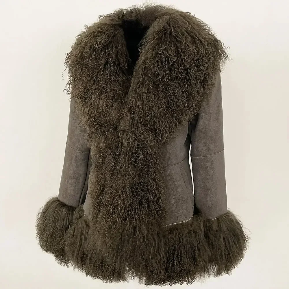 Autumn Winter Women Coat Real Natural Mongolia Sheep Fur Turn-down Collar New Fashion Jacket Thick Warm Casual Overwear