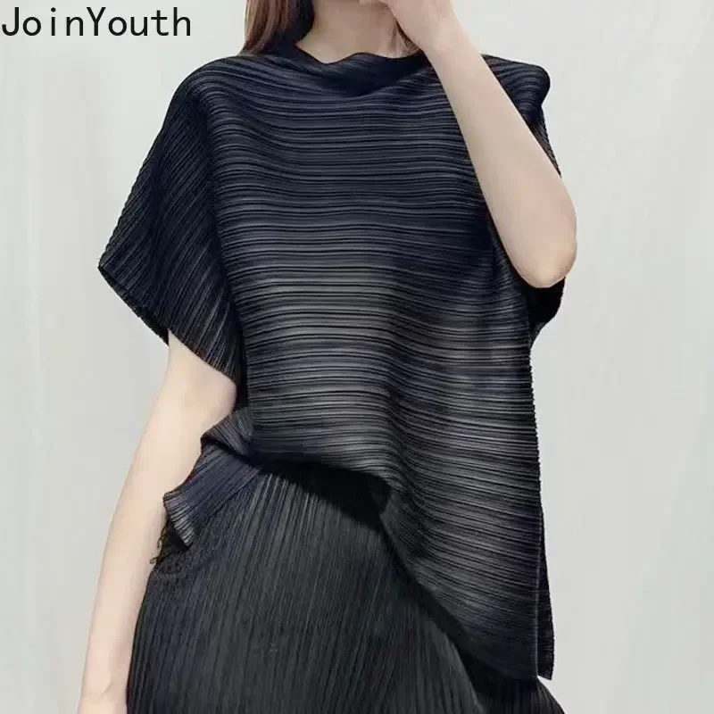 Blouse for Women Stand Neck Short Sleeve Folds Shirts 2023 Blusas Mujer De Moda Loose Fashion Korean Summer Blouses Tops 27o654