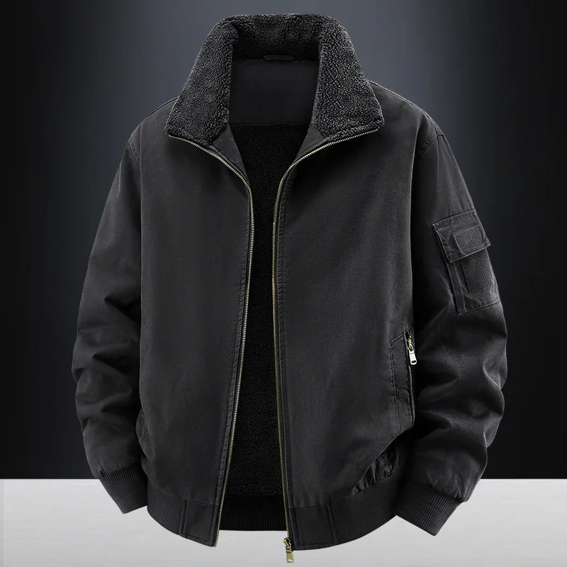 Men's Fleece Lapel Jacket Simple Fashionable Warm Autumn Winter 2025