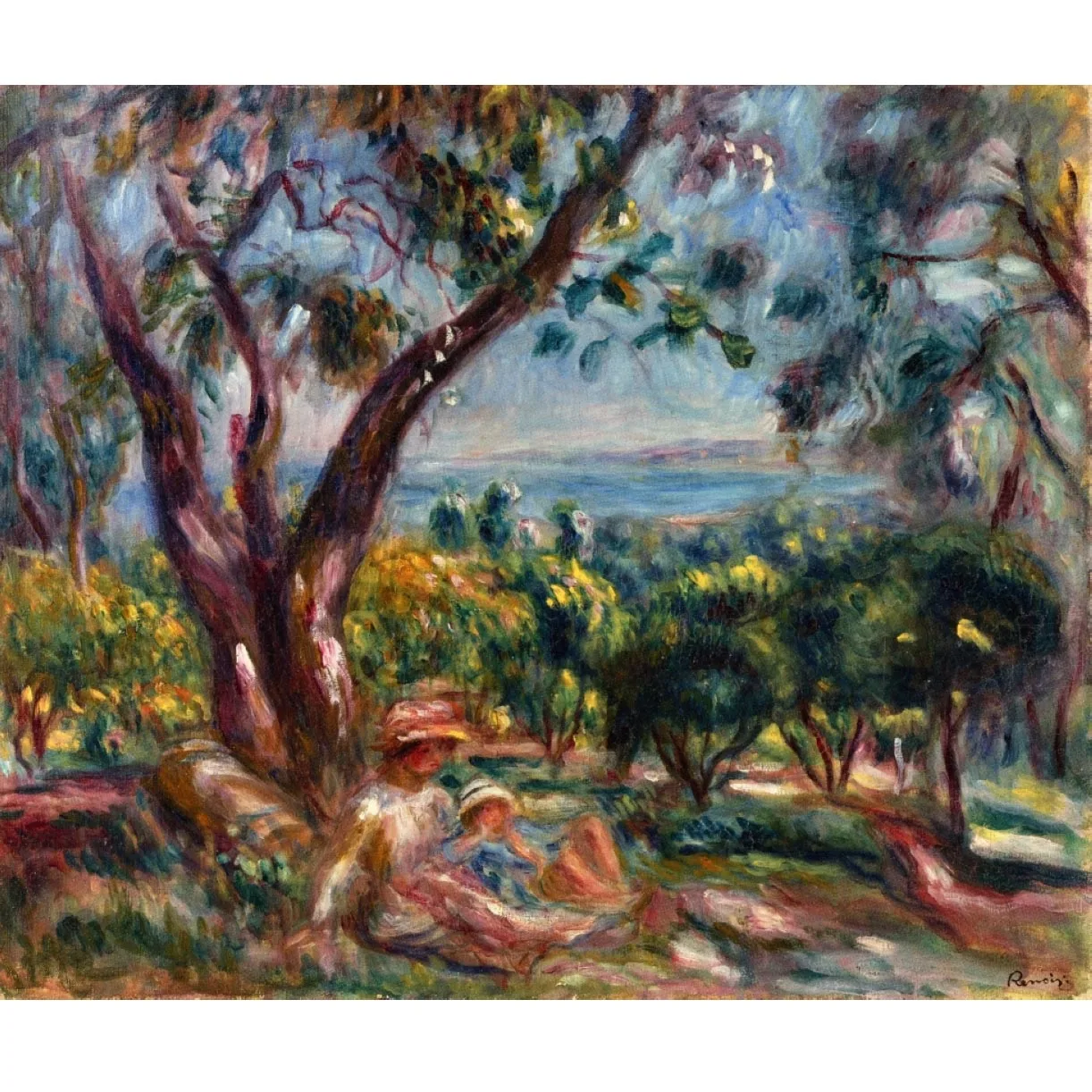 Pierre-Auguste Renoir painting,Cagnes Landscape with Woman and Child,Hand painted famous painting reproduction,Home decor canvas