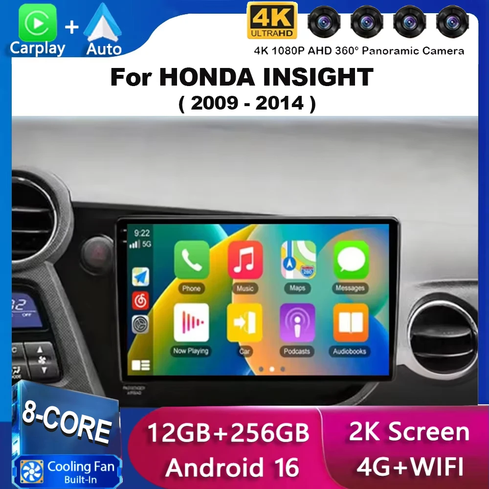 For HONDA INSIGHT 2009 2010 2011-2013 2014 Android 16 Carplay Auto Car Radio Multimedia Player Stereo Navigation GPS 2din DVD BT