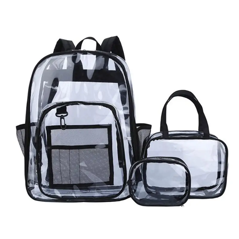 TEXU Unisex Waterproof Backpack Transparent Teenagers Large Capacity Backpacks 3-Piece Suit Portable Multifunctional Bag