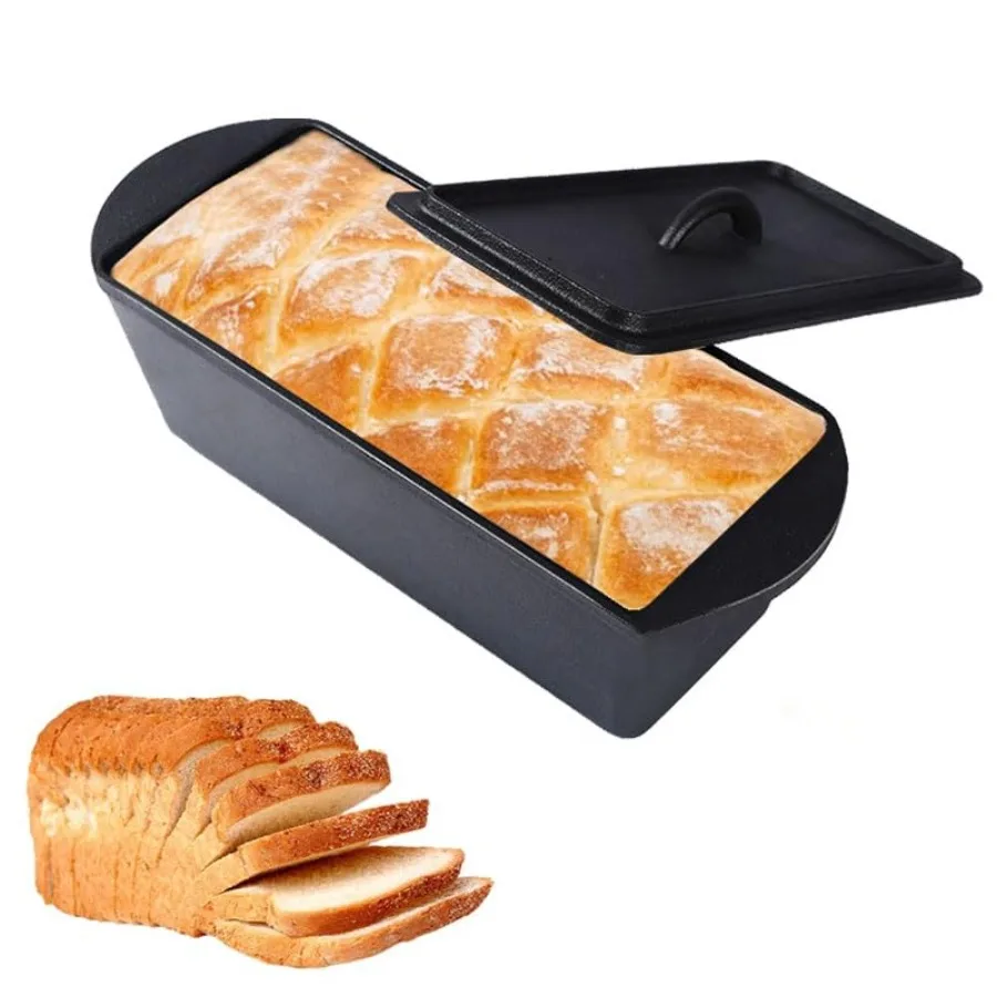 

Cast Iron Bread Pan with Lid - 2LB Capacity 13x5 Inch Large Pullman Loaf Pan for Homemade Bread - Non-Stick Dual Handle Pre-Sea