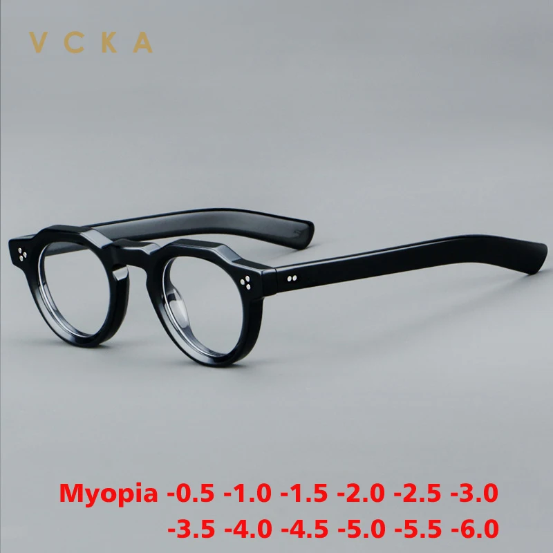 

VCKA 2024 New Vintage Acetate Myopia Glasses Frame Men Women Custom Prescription Eyeglasses Retro Luxury Eyewear -0.5 to -10
