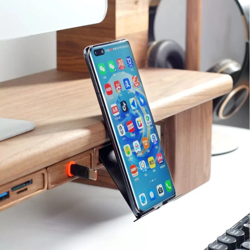 Pull-out Office Phone Tablet Holder Gamepad Storage Bracket Wooden Modular Monitor Riser Stand Multifunctional Desk Organizer