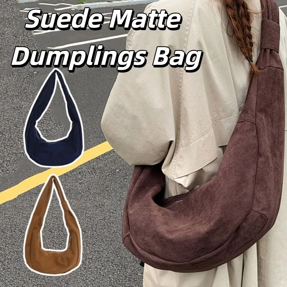 

Zipper Suede Matte Dumplings Bag Large Capacity Handbag Vintage PU Crossbody Bag Korean Style Solid Color Female Tote Bag