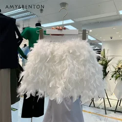 Minifalda de plumas de cuero para mujer, Vestido corto de princesa, tendencia de moda
