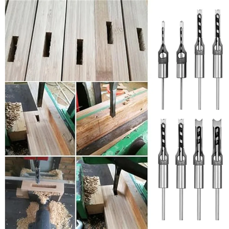 

【Must-Haves】8Pcs Woodworking Square Hole Drill Bits,Wood Mortising Chisel,Square Hole Mortising Chisel Drill Bit For Mortising