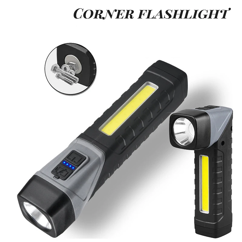 Mini Portable LED Flashlight 90-degree Rotatable Built-in Battery USB Rechargeable With Magnet Torch Outdoor Camping Lantern