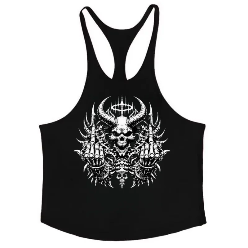 

macho man Fitness Tank Top 100%Cotton Vest Satan devil skull Gothic Men's Quick - Dry Sleeveless Singlets Muscle training top