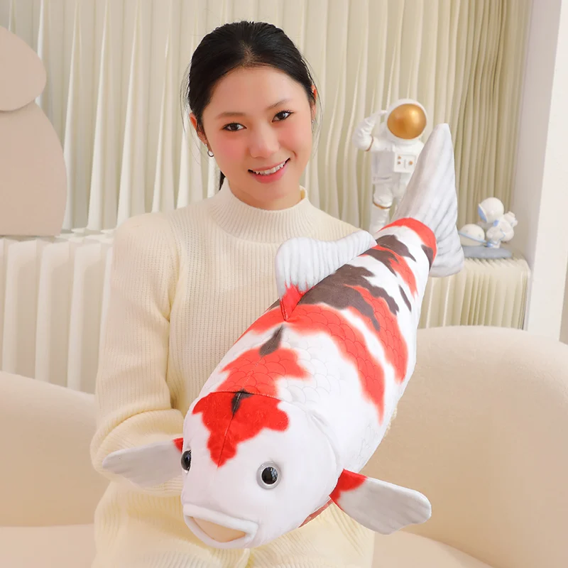 1pc 75CM Simulation Koi Fish Plush Toys Soft Stuffed Cartoon Carp Plushie Pillow For Girls Boys Sofa Home Decor Cushion Gifts