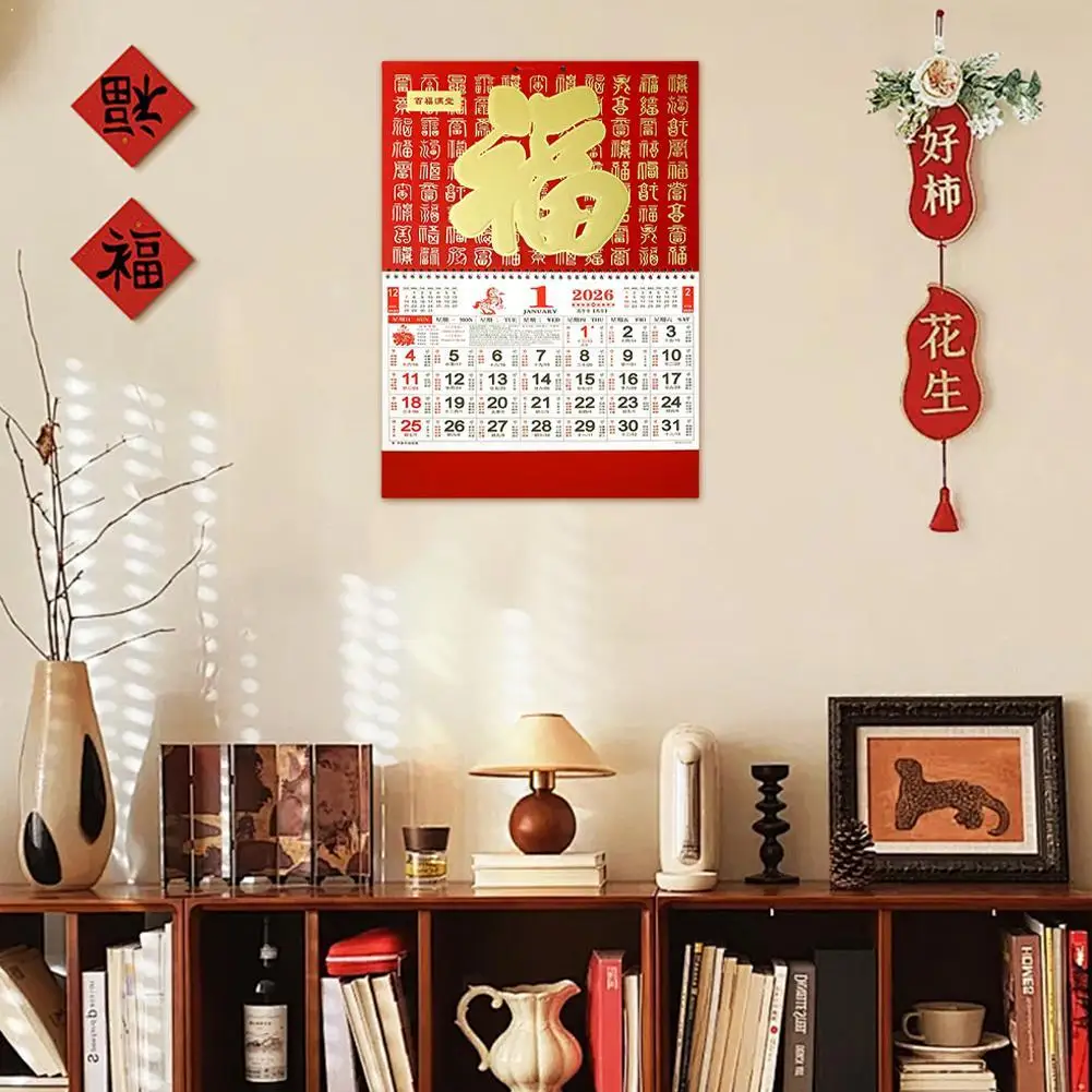 

2026 Year The Horse Wall Calendars Traditional Chinese Lunar Date Calendar Bright Color Tear Off Hanging Office Decor Gifts