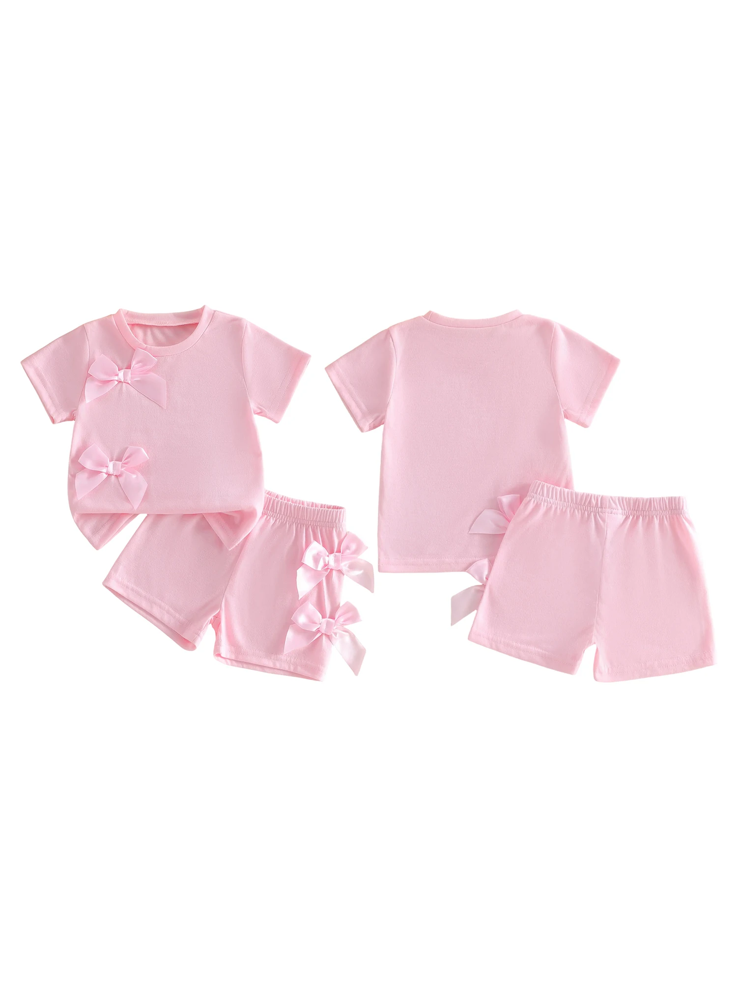 

Комплект одежды для маленьких мальчиков из 2 предметов: топы с короткими рукавами, круглым вырезом и бантом, а также клетчатые шорты с эластичной резинкой на талии, на лето