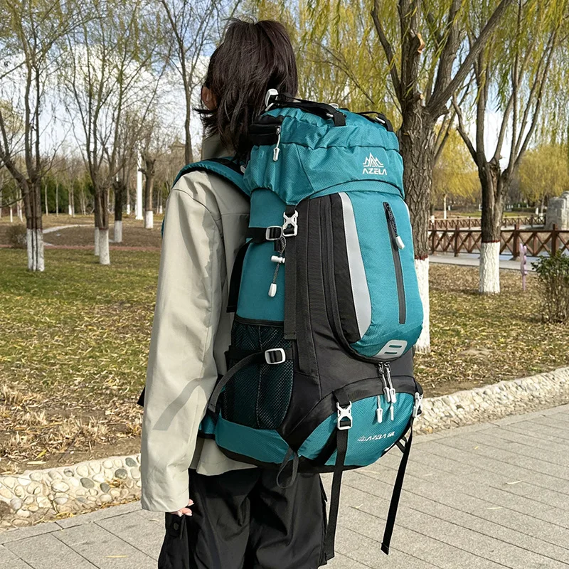Multi functional 60L Waterproof Hiking Backpack Large Capacity Travel Knapsack Outdoor Sports Bag with independent shoe pocket