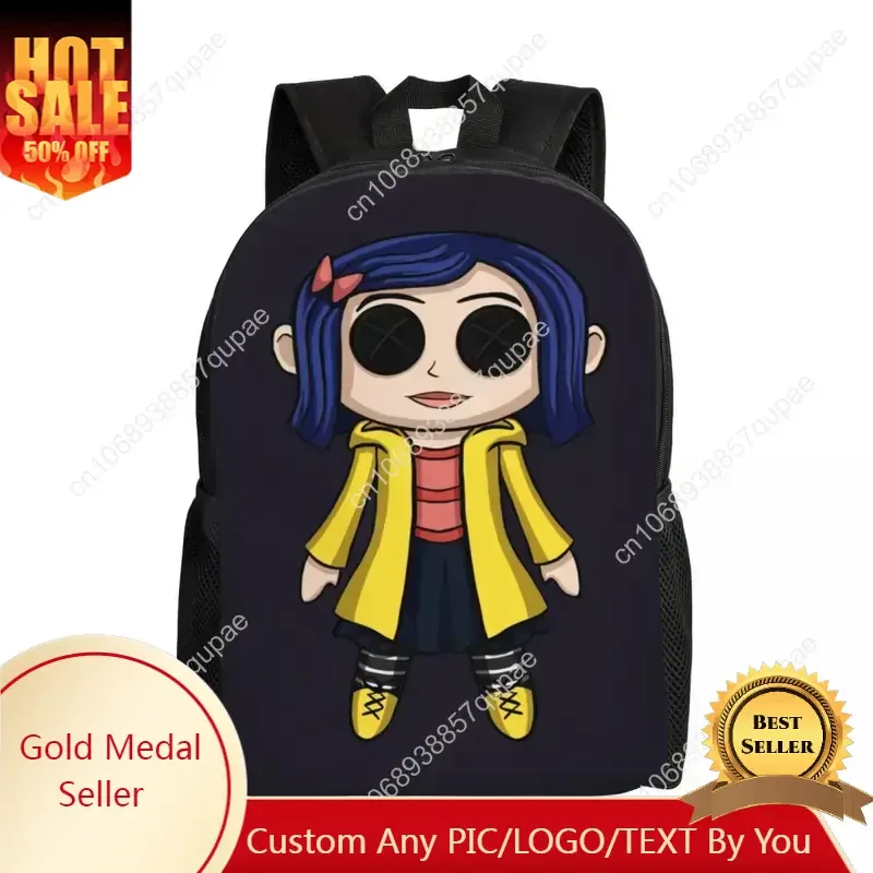 

Custom Coraline Doll Chibi Horror Movie Backpack for Women Men School College Students Bookbag Fits 15 Inch Laptop Bags