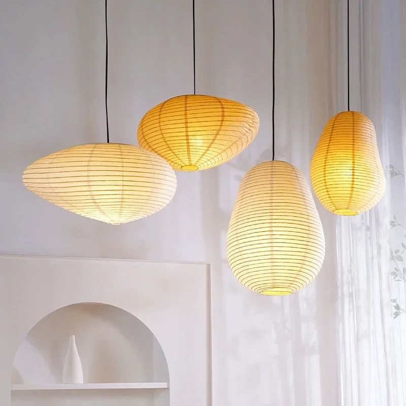 

Japanese Style Isamu Noguchi Wabi Sabi Rice Paper Chandelier Bedroom Living Dining Room Bar Home Decor Lamp Led Pendant Lights