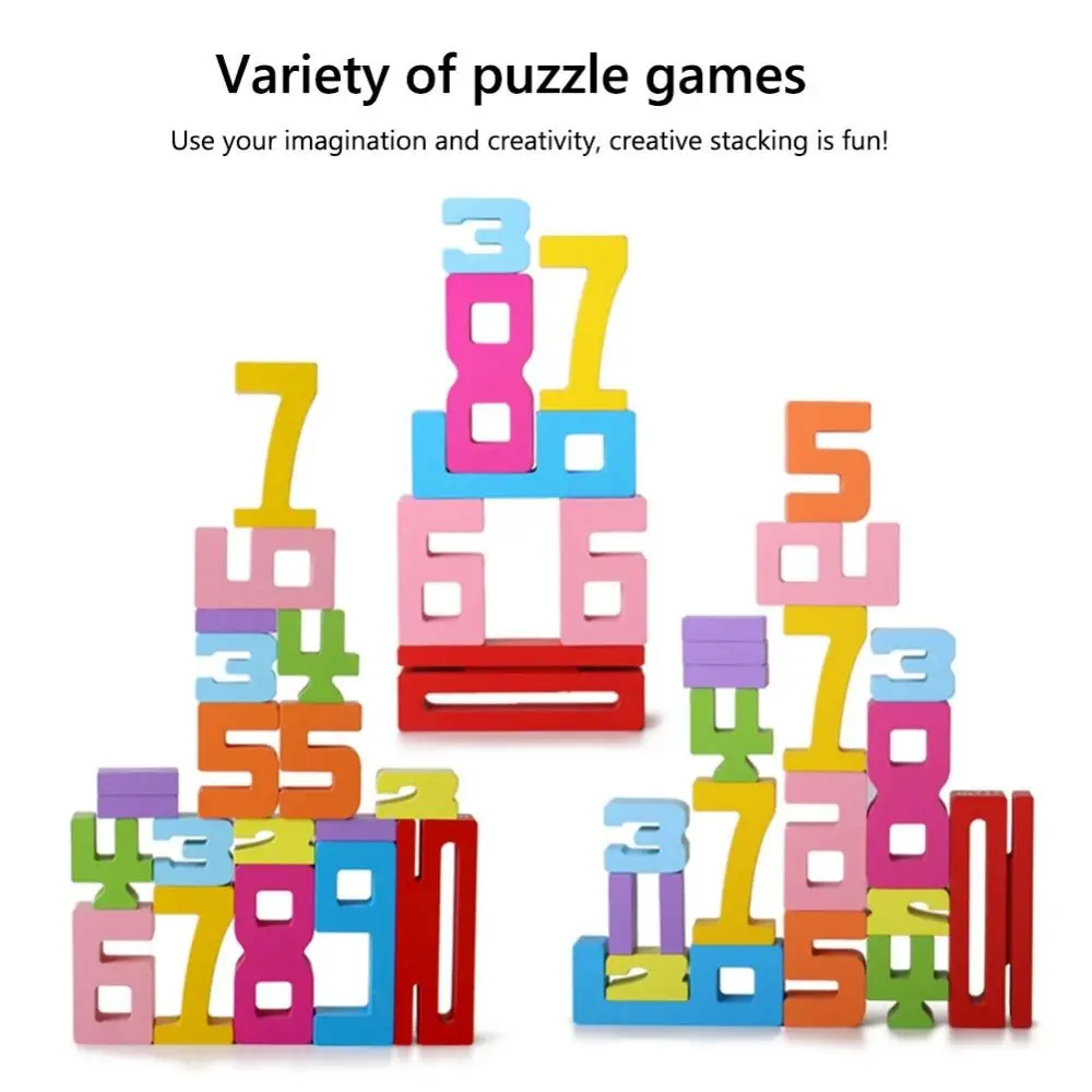 Wooden Digital Building Blocks Educational Balance Game 3D Digital Puzzle Assembly Bricks Large Particle Stacking Blocks