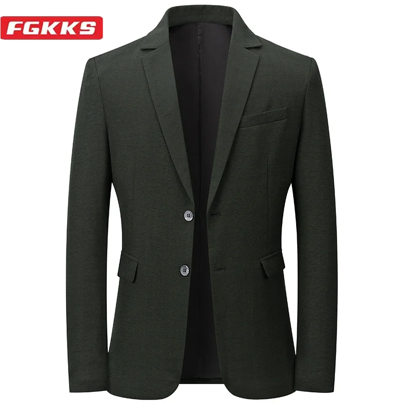 

FGKKS 2024 Outdoor Casual Suit Blazers For Men Pure Cotton Business Fashion Jacket High Quality Design Casual Suit For Men